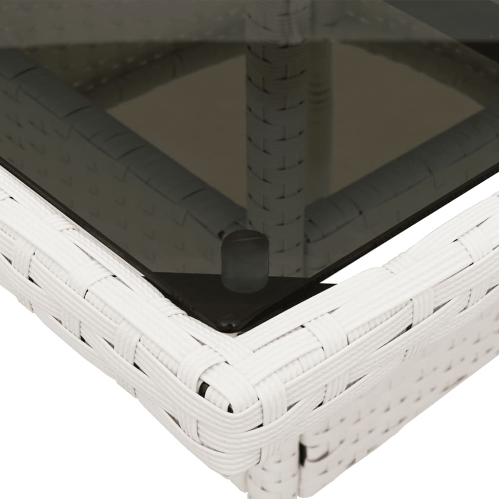 vidaXL Gartentisch mit Glasplatte Weiß 80x80x75 cm Poly Rattan