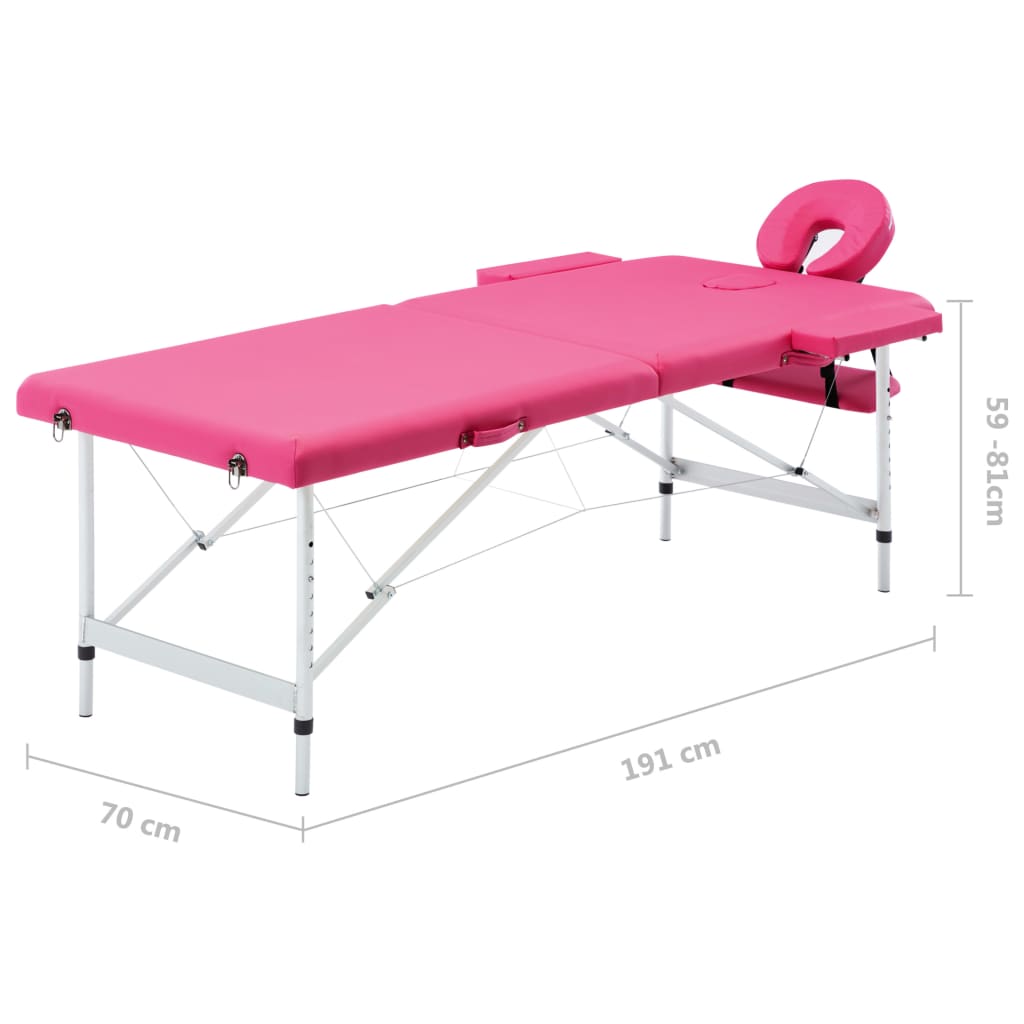 vidaXL Massageliege Klappbar 2-Zonen mit Aluminiumgestell Rosa