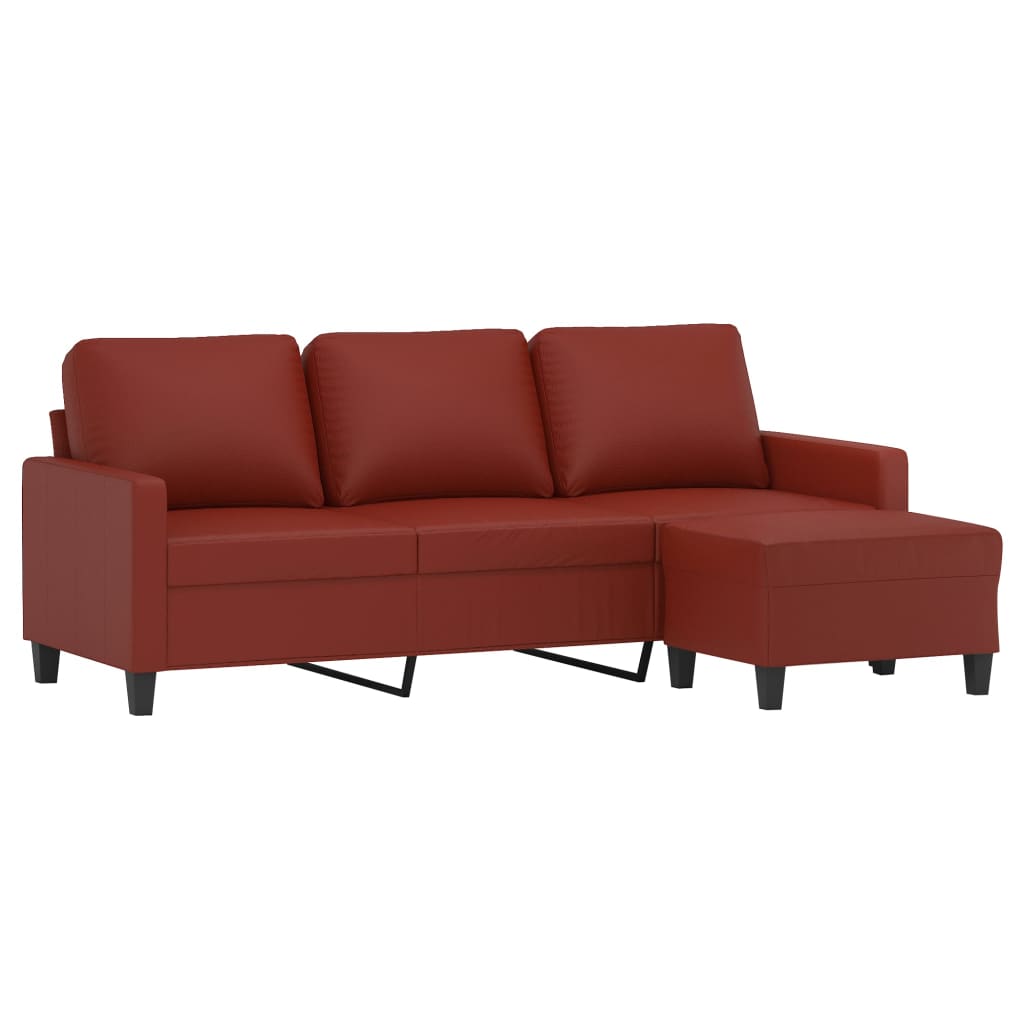 vidaXL 3-Sitzer-Sofa mit Hocker Weinrot 180 cm Kunstleder