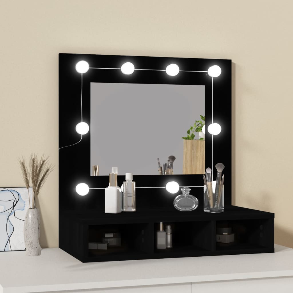 vidaXL Spiegelschrank mit LED Schwarz 60x31,5x62 cm