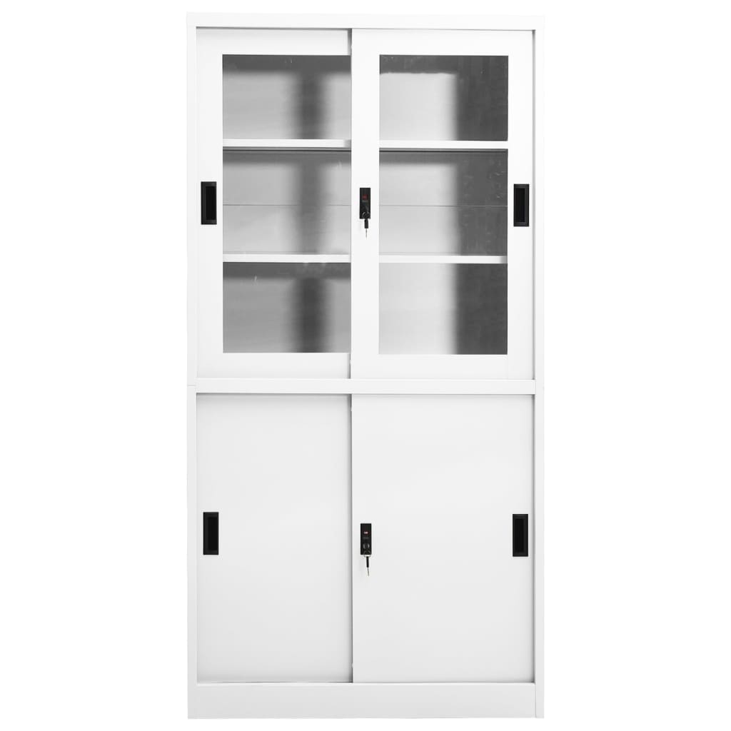 vidaXL Büroschrank mit Schiebetüren Weiß 90x40x180 cm Stahl