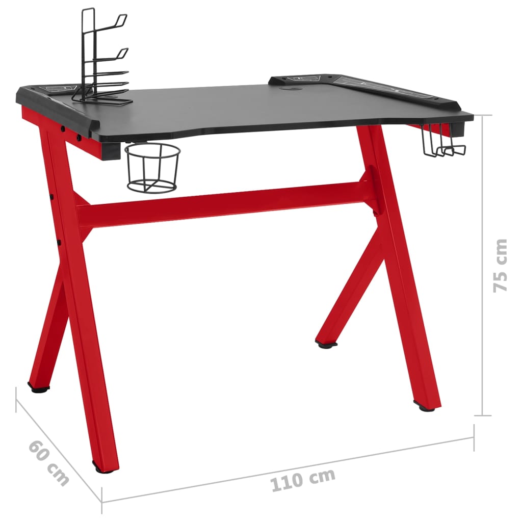 vidaXL Gaming-Schreibtisch mit LED Y-Gestell Schwarz Rot 110x60x75 cm