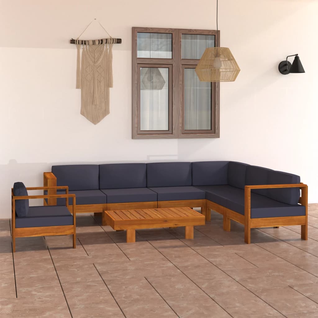 vidaXL 8-tlg. Garten-Lounge-Set mit Dunkelgrauen Auflagen Akazienholz