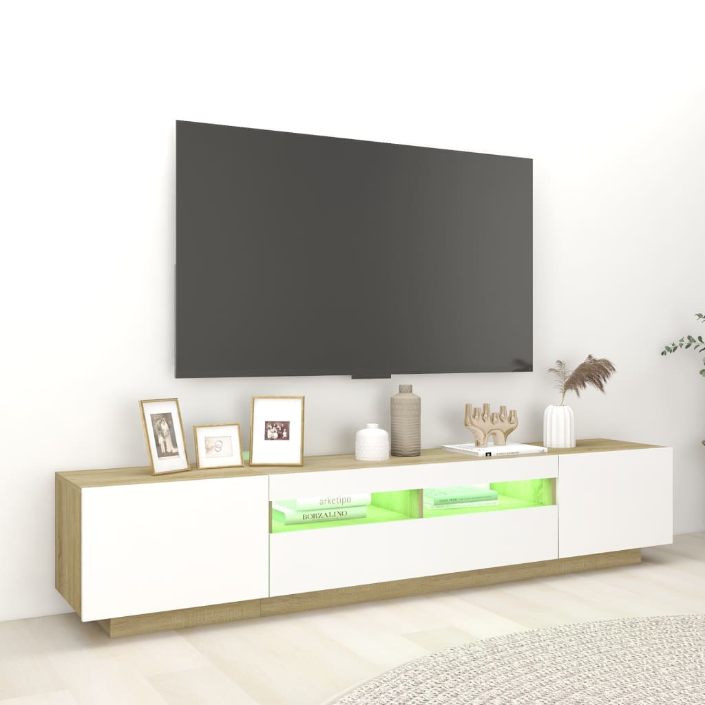 vidaXL TV-Schrank mit LED-Leuchten Weiß Sonoma-Eiche 200x35x40 cm
