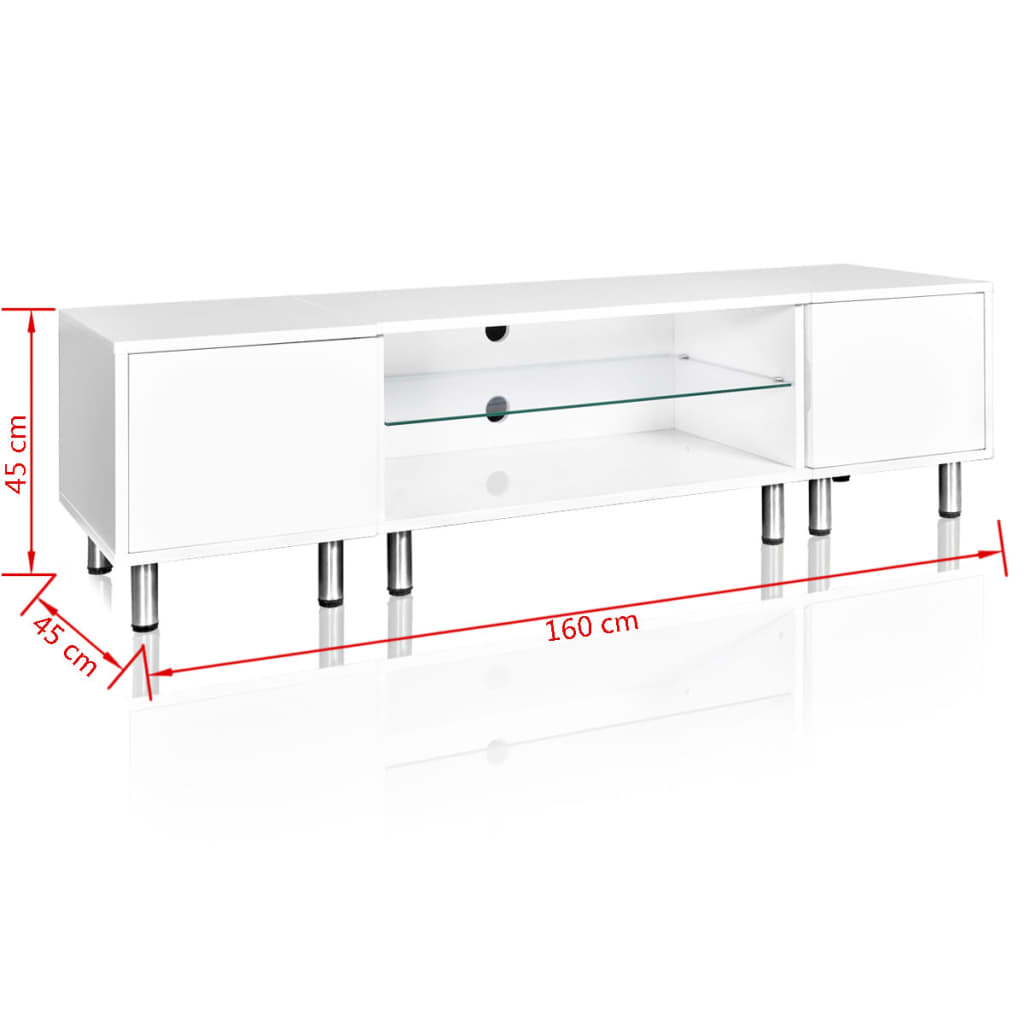 TV Tisch hochglanz weiß mit LEDs 160 cm