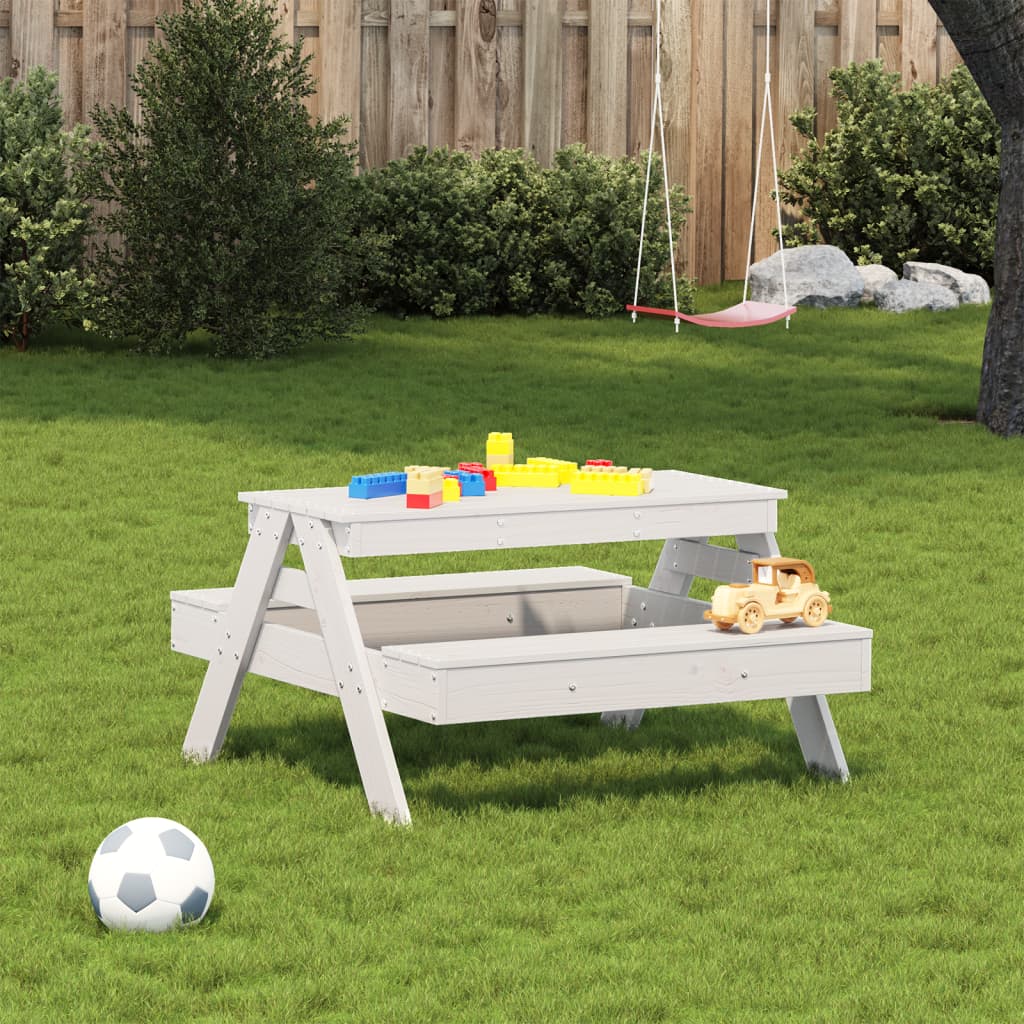 vidaXL Picknicktisch für Kinder Weiß 88x97x52 cm Massivholz Kiefer