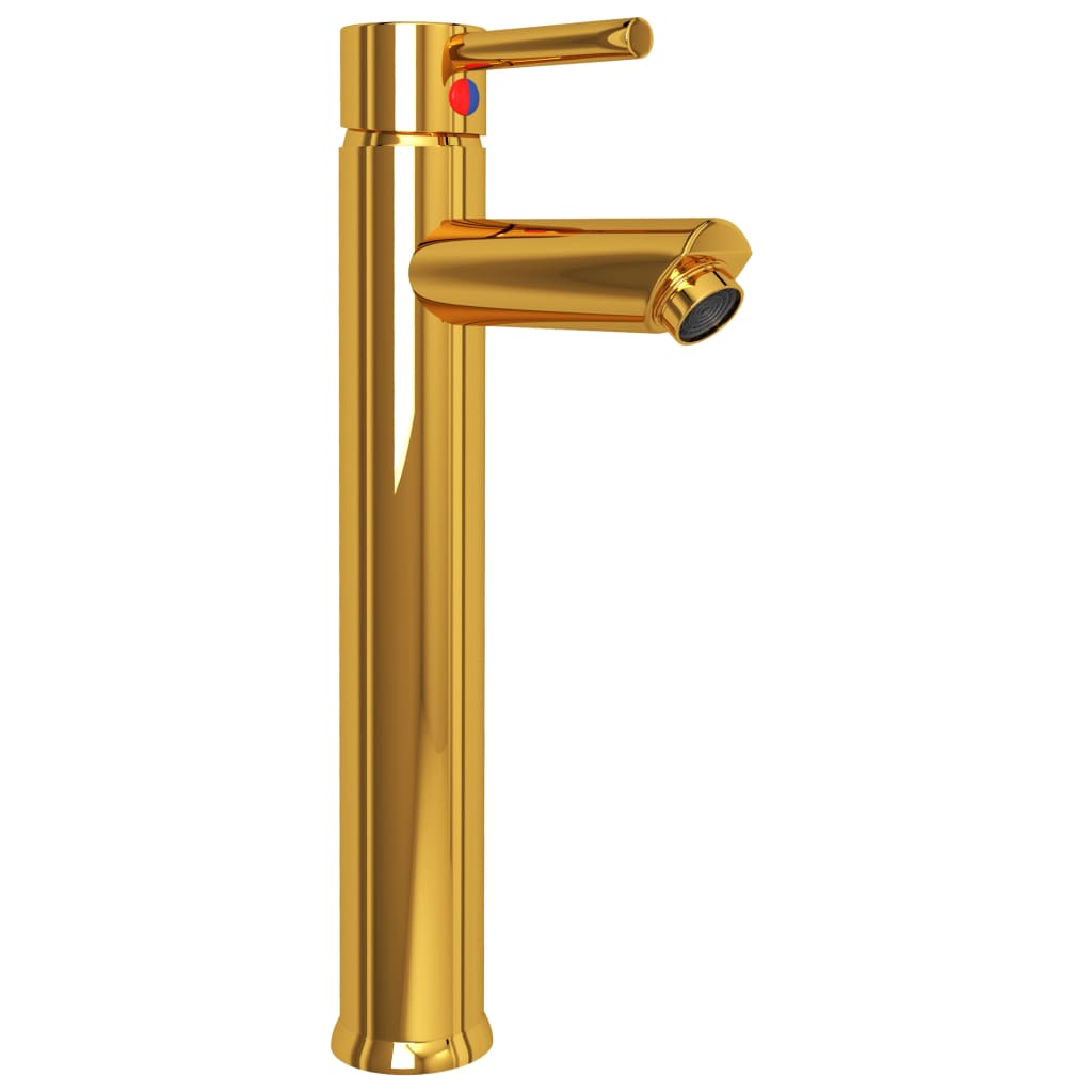 vidaXL Badezimmer Waschbecken mit Wasserhahn und Ablaufgarnitur Gold mattiertes gehärtetes Glas