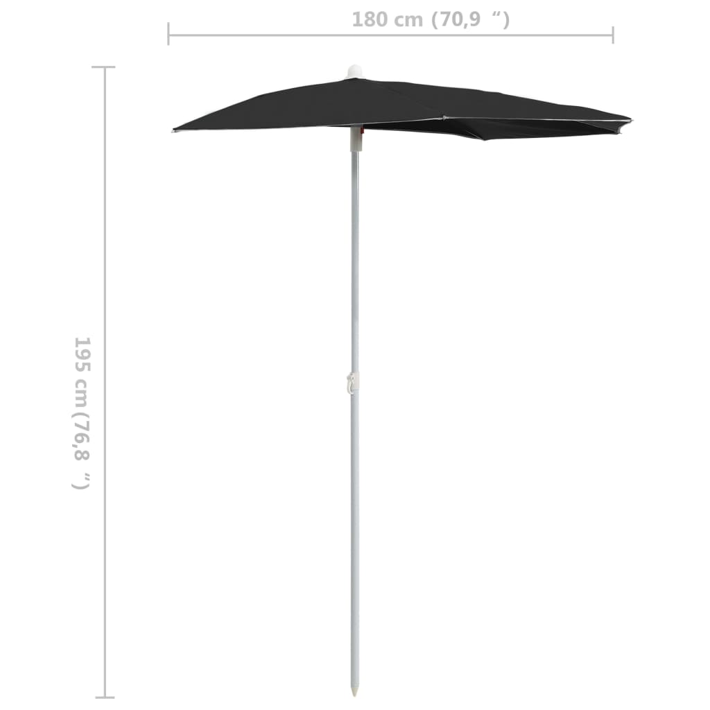 vidaXL Halb-Sonnenschirm mit Mast 180x90 cm Schwarz