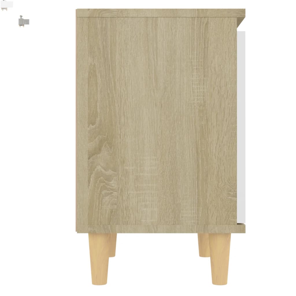 vidaXL Nachttisch mit Massivholz-Beinen Sonoma-Eiche Weiß 40x30x50cm