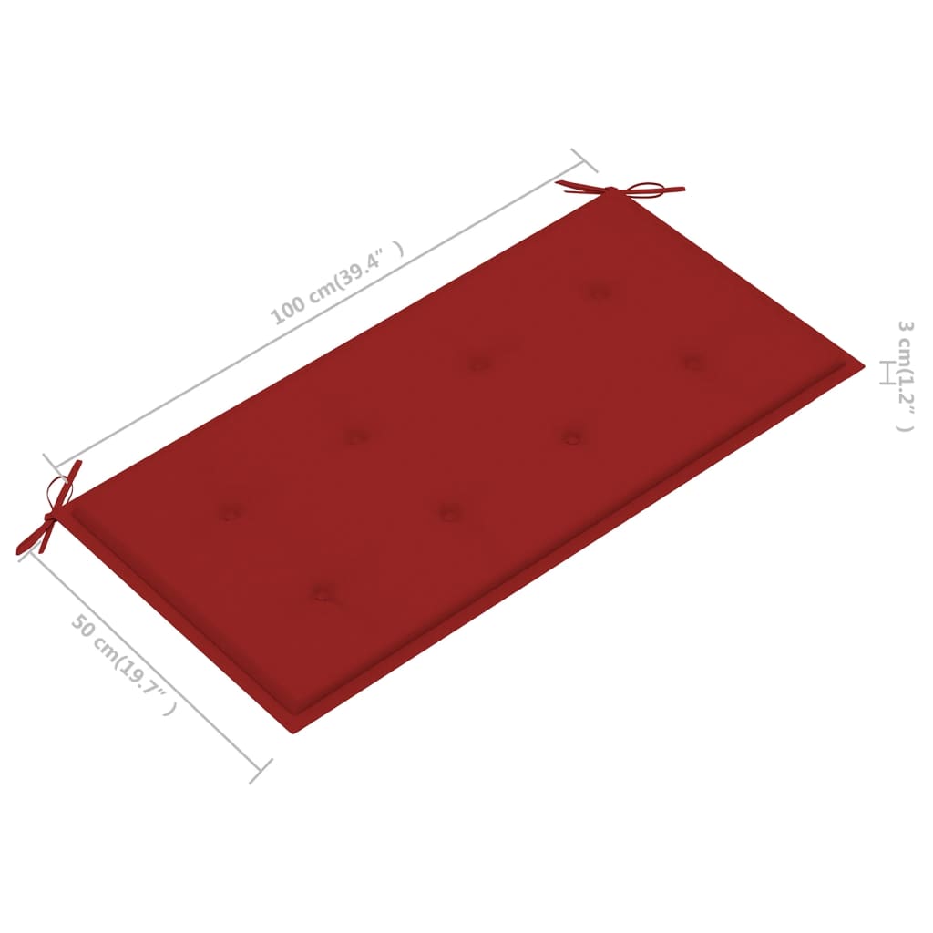vidaXL Gartenbank mit Roter Auflage 112 cm Massivholz Teak