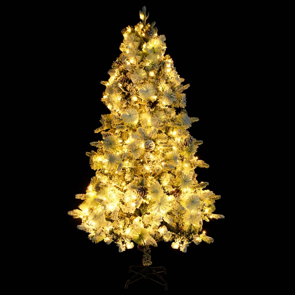 vidaXL Weihnachtsbaum mit Beleuchtung Schnee und Zapfen 225 cm PVC&PE