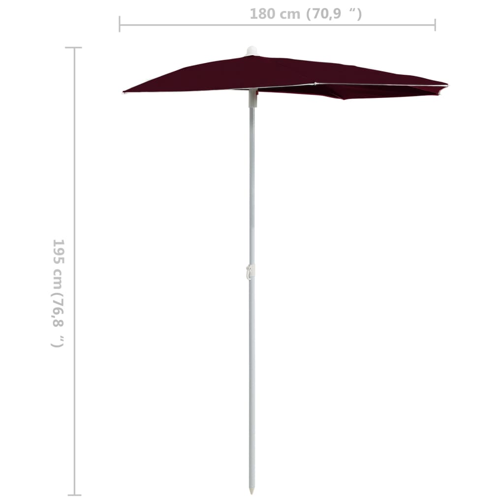 vidaXL Halb-Sonnenschirm mit Mast 180x90 cm Bordeauxrot