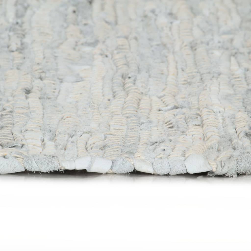 vidaXL Handgewebter Chindi-Teppich Leder 120x170 cm Hellgrau