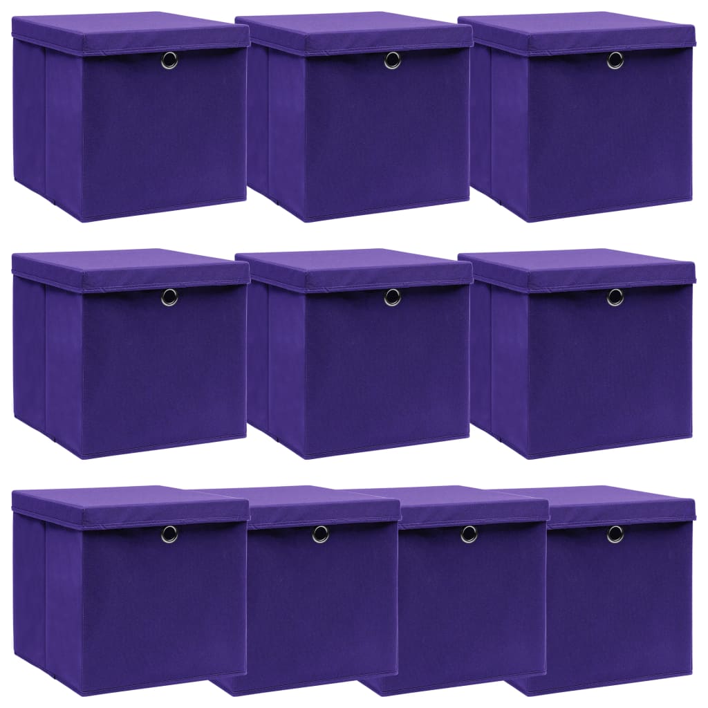 vidaXL Aufbewahrungsboxen mit Deckeln 10 Stk. Lila 32x32x32 cm Stoff