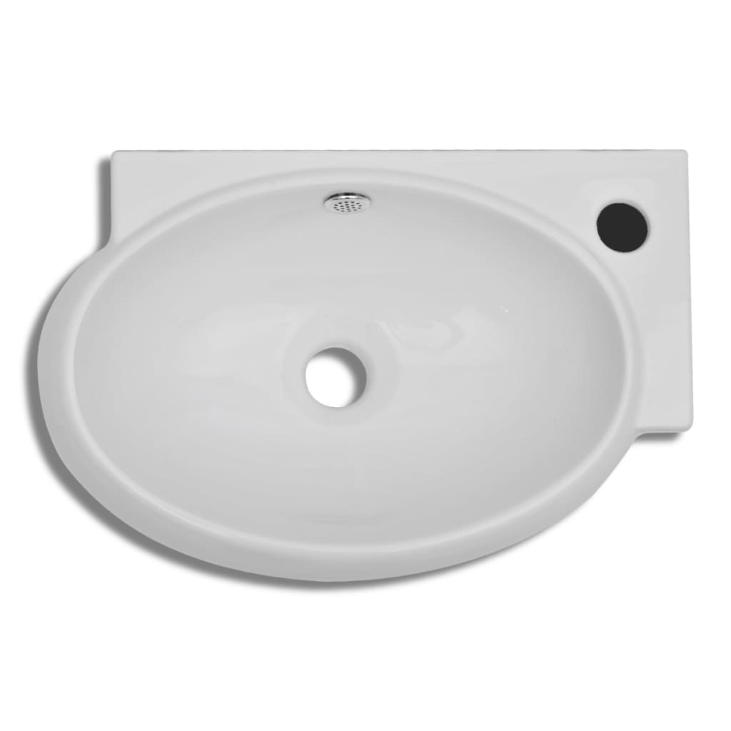 vidaXL Waschbecken mit Wasserhahn-Loch und Überlaufloch Keramik Weiß