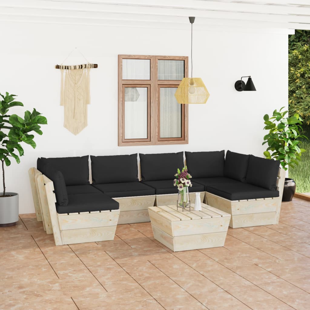 vidaXL 7-tlg. Garten-Sofagarnitur aus Paletten mit Kissen Fichtenholz