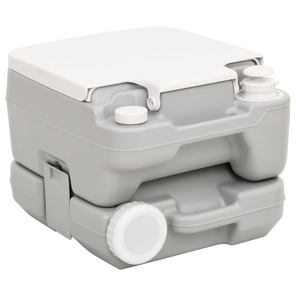 vidaXL Camping-Toilette Tragbar Grau und Weiß 10+10 L HDPE