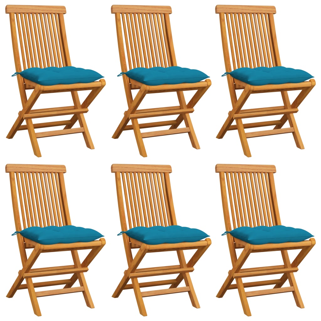 vidaXL Gartenstühle mit Hellblauen Kissen 6 Stk. Massivholz Teak