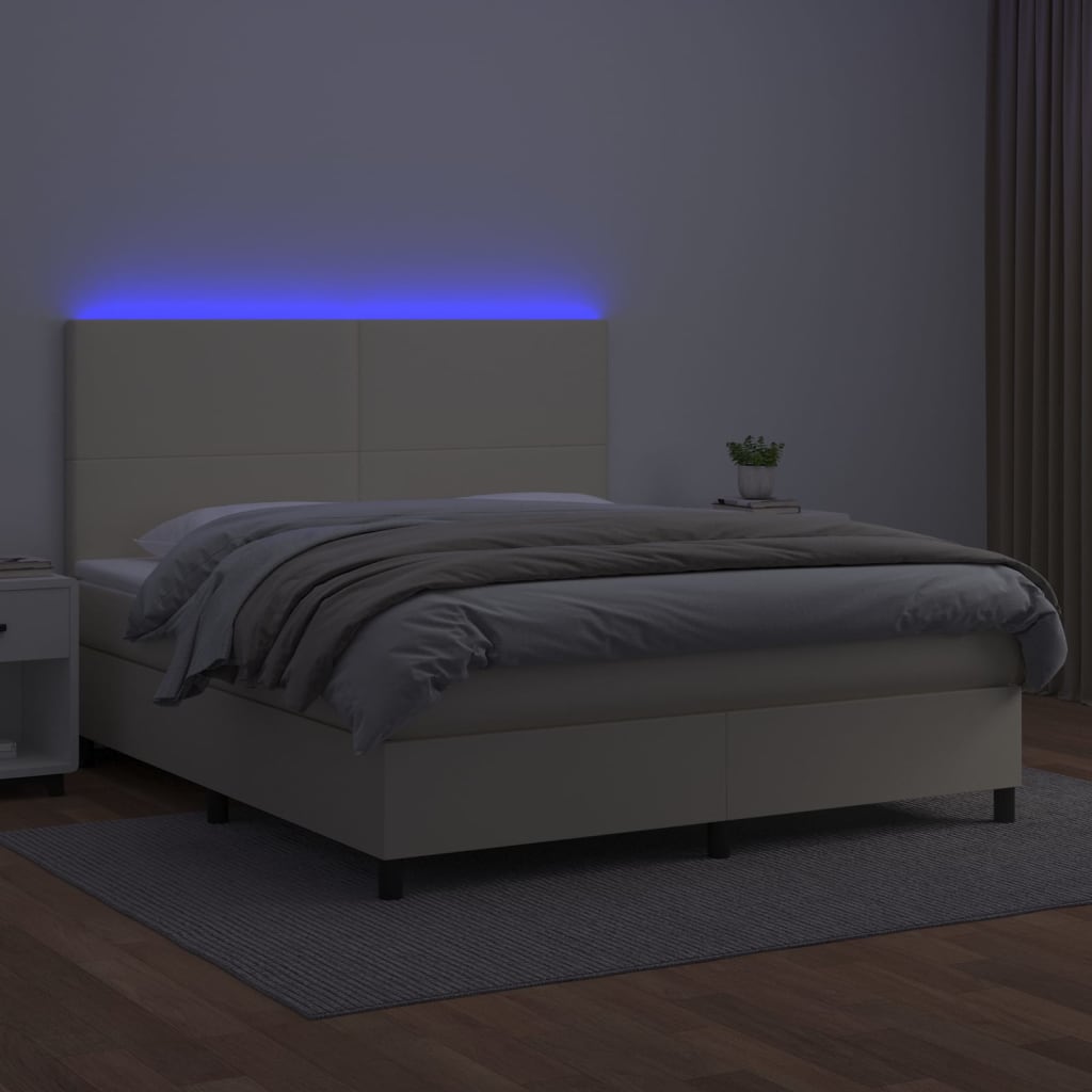 vidaXL Boxspringbett mit Matratze & LED Creme 180x200 cm Kunstleder