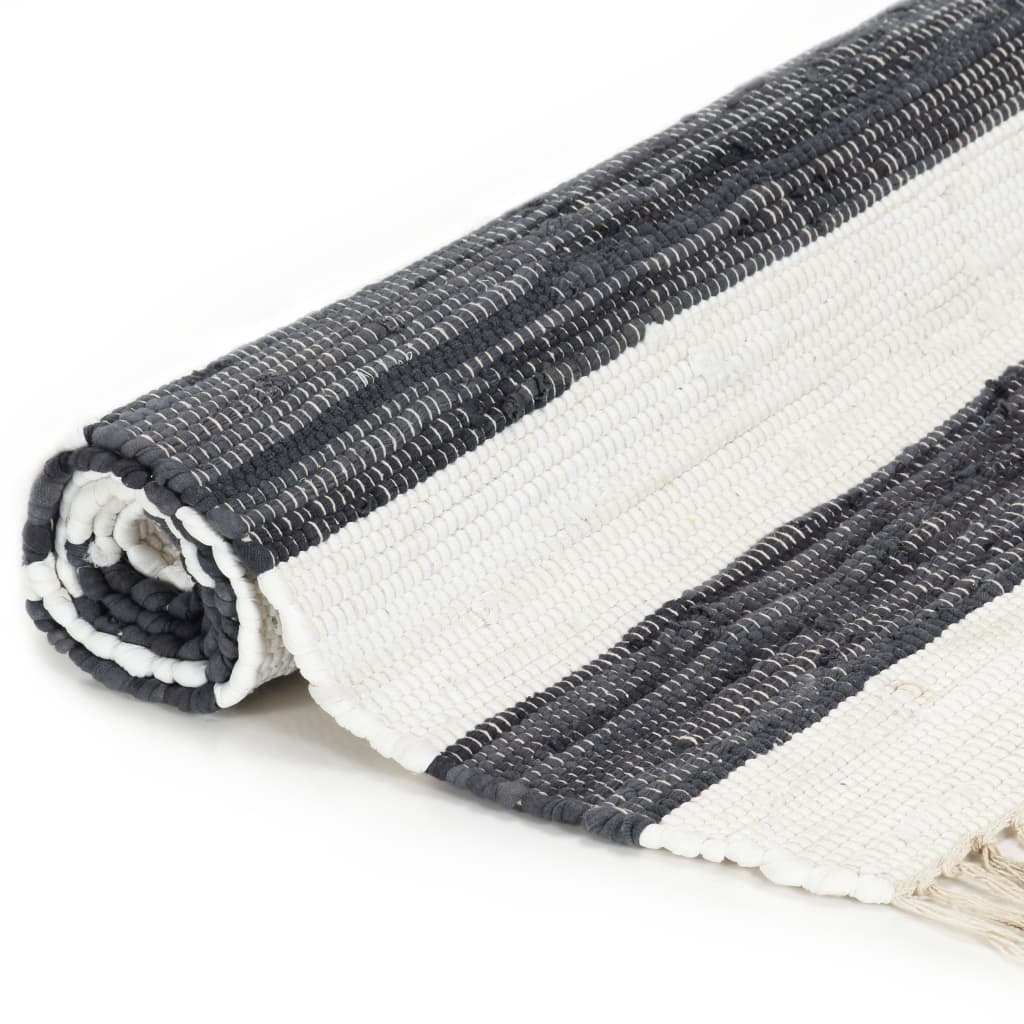 vidaXL Handgewebter Chindi-Teppich Baumwolle 160x230cm Anthrazit Weiß