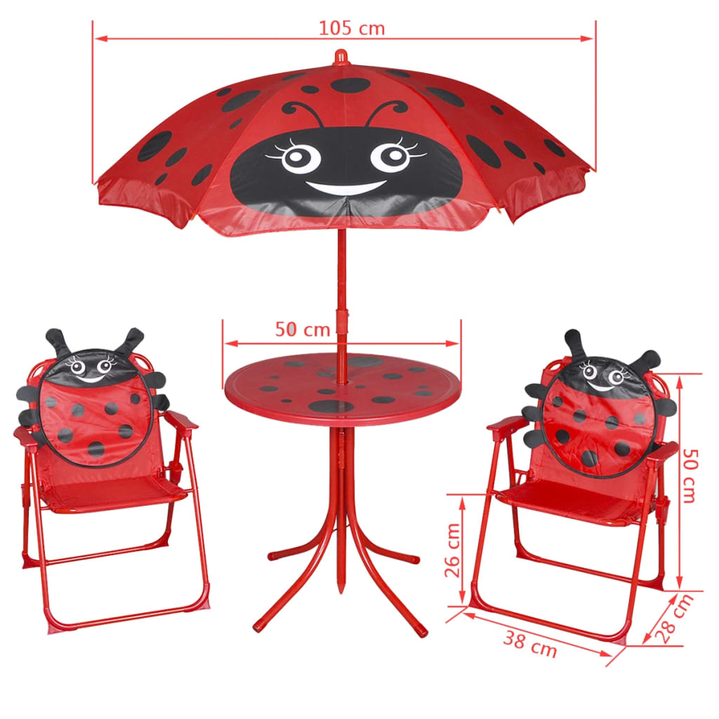 vidaXL 3-tlg. Garten-Bistro-Set für Kinder mit Sonnenschirm Rot