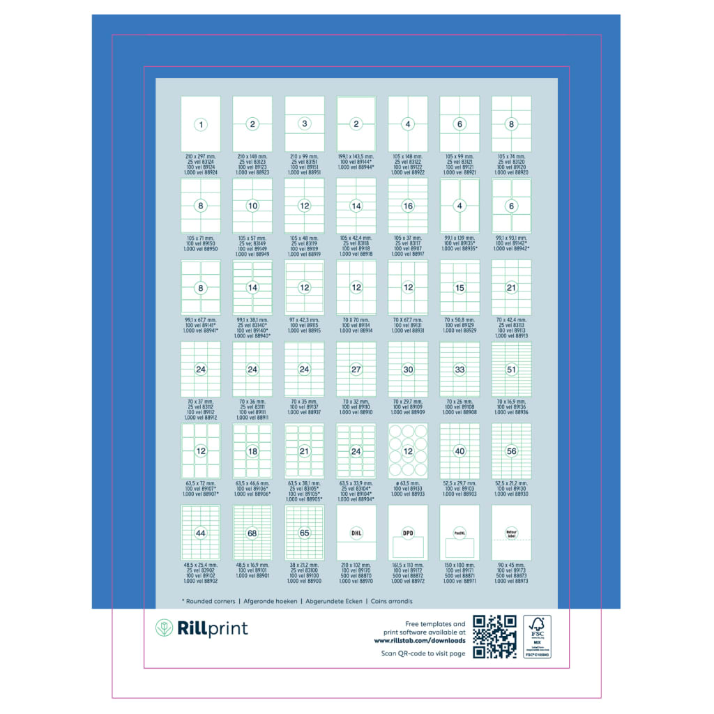 rillprint Selbstklebende Aufkleber Etiketten 105x42,4 mm 1000 Blatt Weiß