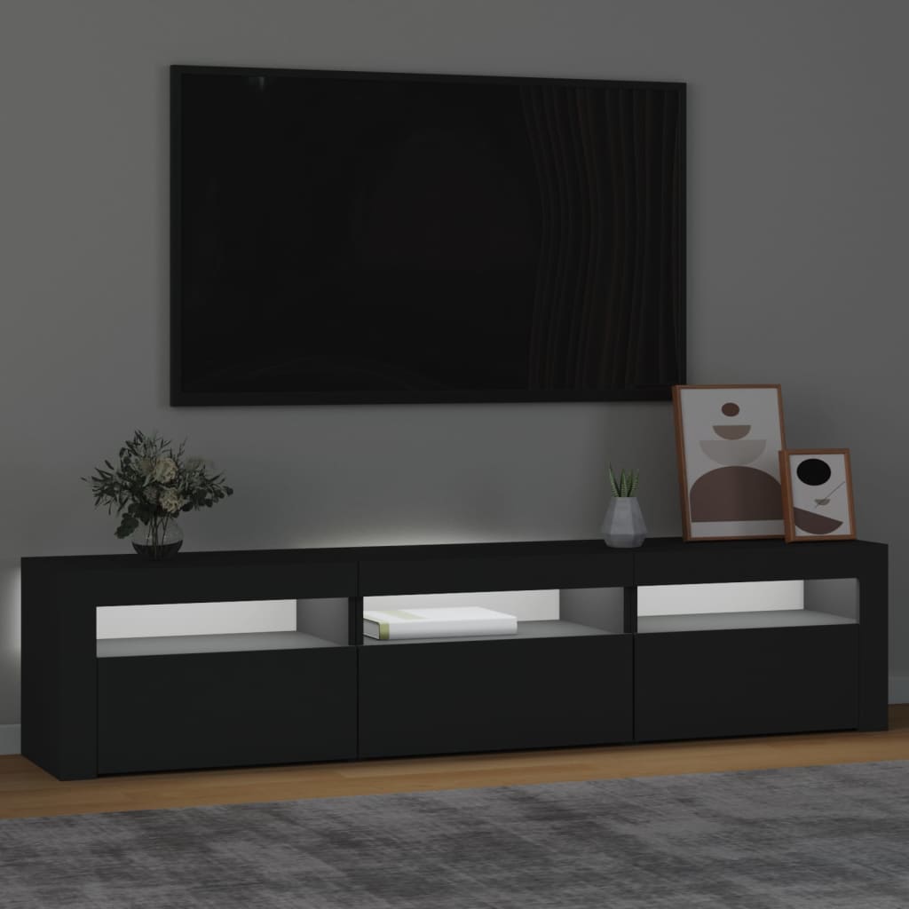 vidaXL TV-Schrank mit LED-Leuchten Schwarz 180x35x40 cm