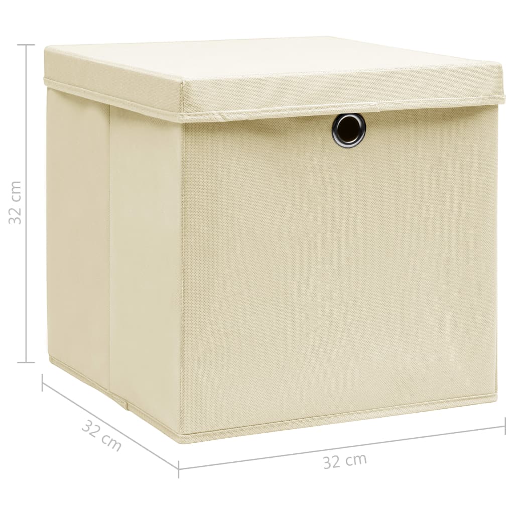 vidaXL Aufbewahrungsboxen mit Deckel 10 Stk. Creme 32x32x32 cm Stoff