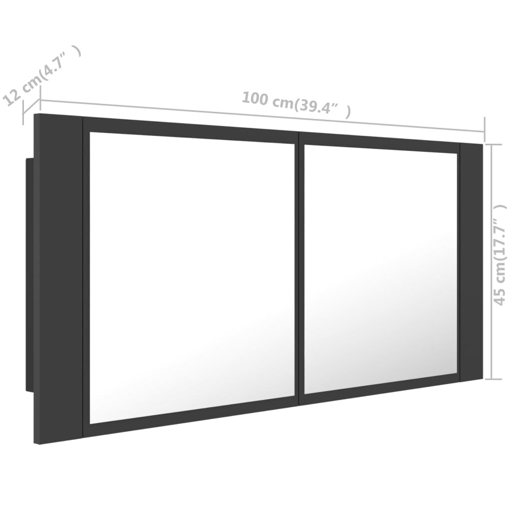 vidaXL LED-Bad-Spiegelschrank Grau 100x12x45 cm Acryl