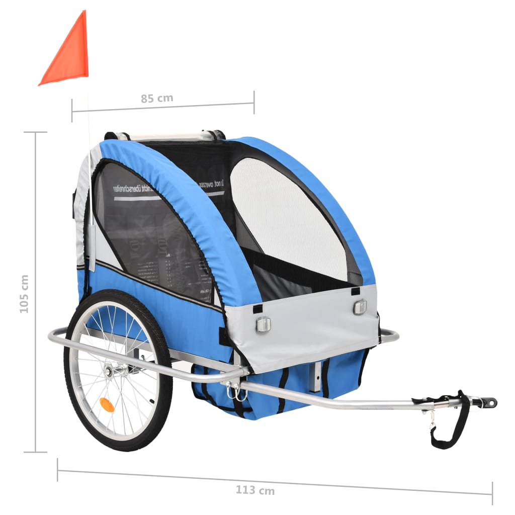 vidaXL Kinder Fahrradanhänger Grau Blau 30kg Kinderanhänger Anhänger Transport 