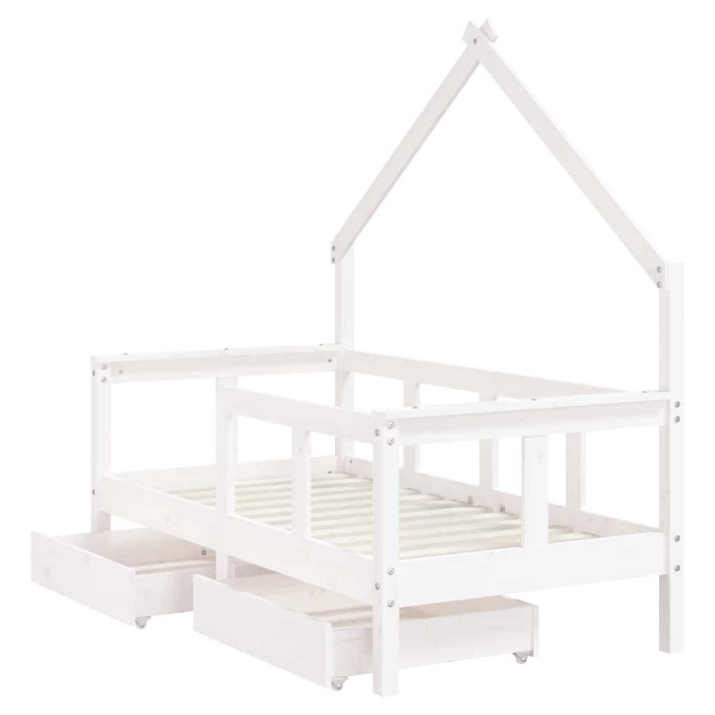 vidaXL Kinderbett mit Schubladen Weiß 70x140 cm Massivholz Kiefer
