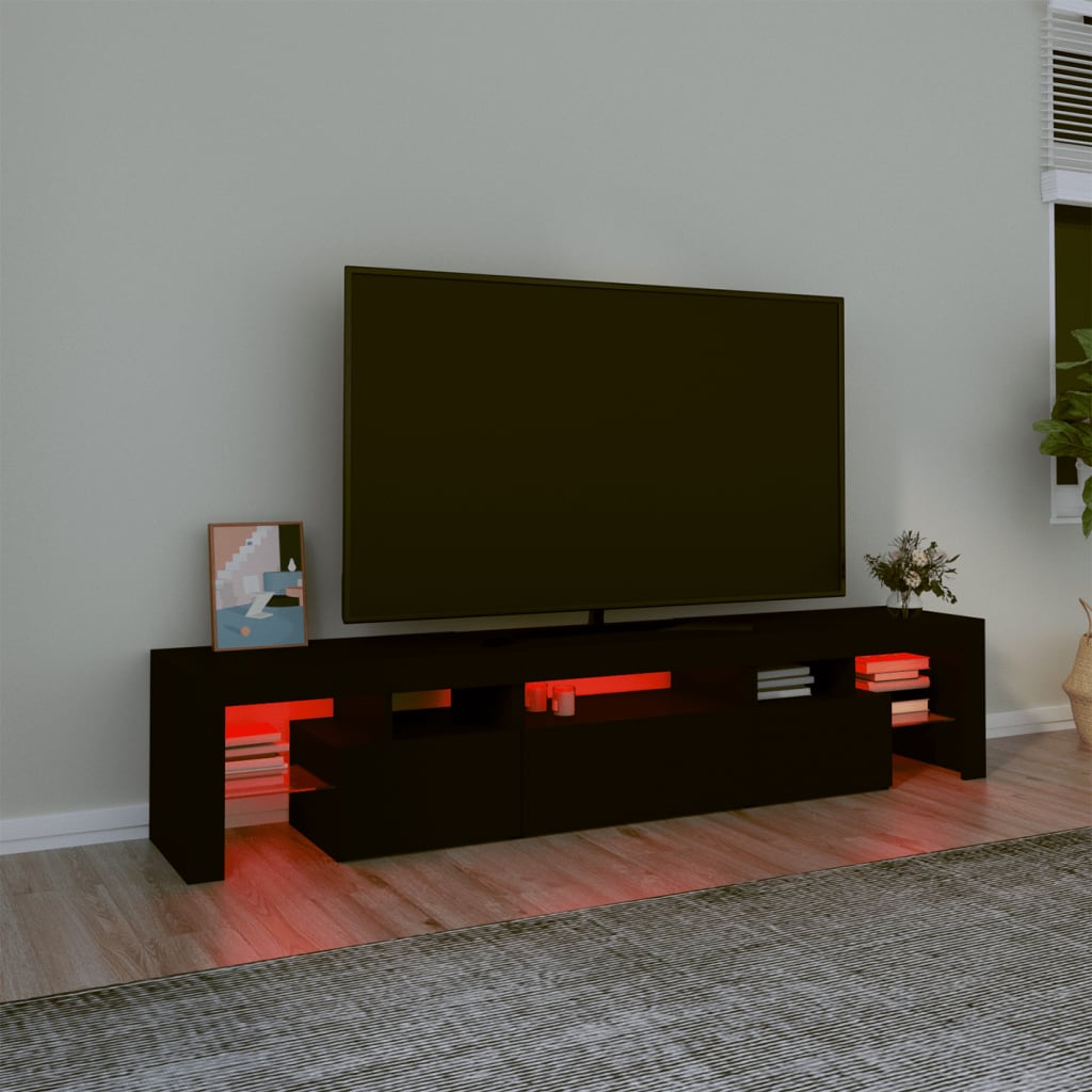 vidaXL TV-Schrank mit LED-Leuchten Schwarz 200x36,5x40 cm