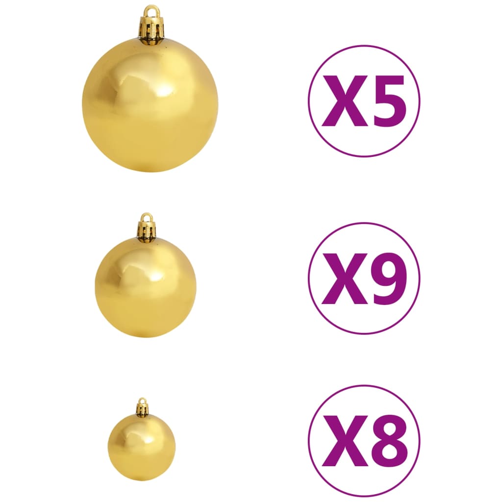 vidaXL Künstlicher Weihnachtsbaum Beleuchtung & Kugeln Gold 150 cm PET