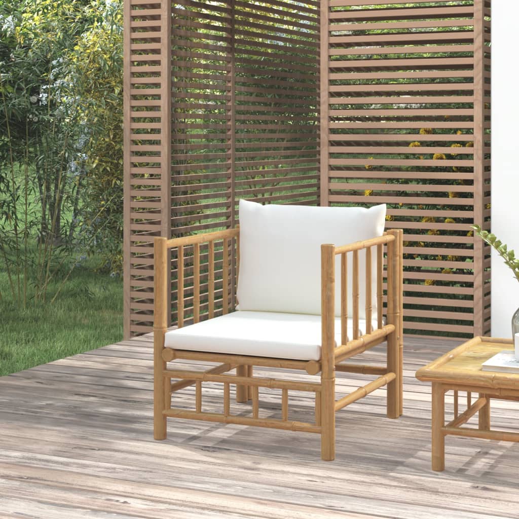vidaXL Gartensessel mit Cremeweißen Kissen Bambus