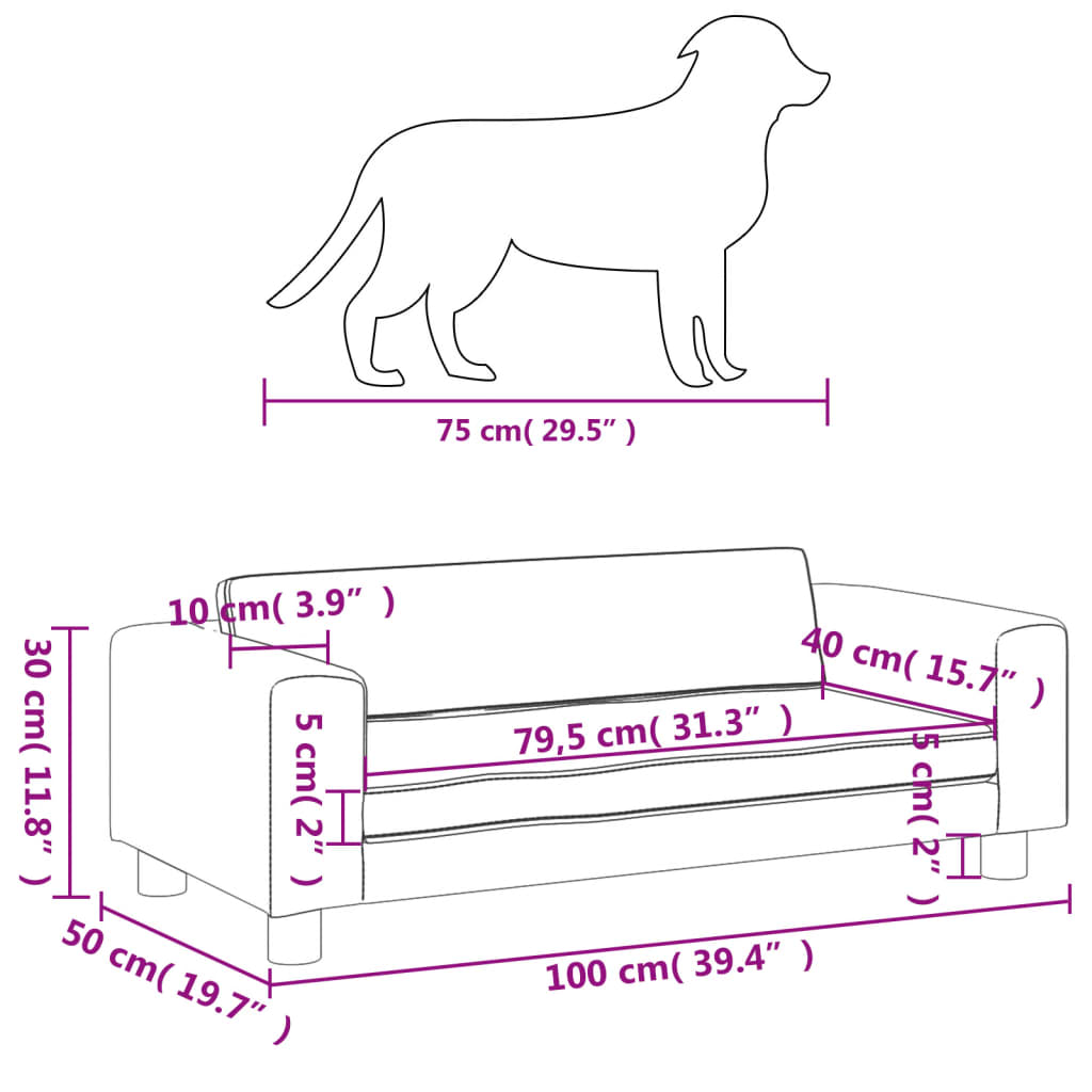 vidaXL Hundebett mit Verlängerung Creme 100x50x30 cm Samt