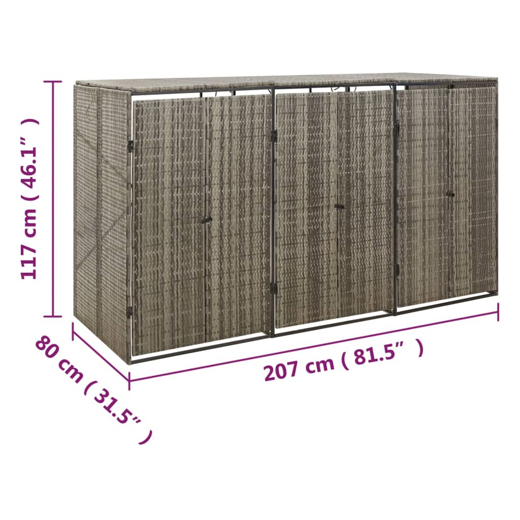 vidaXL Mülltonnenbox für 3 Tonnen Grau 207x80x117 cm Poly Rattan