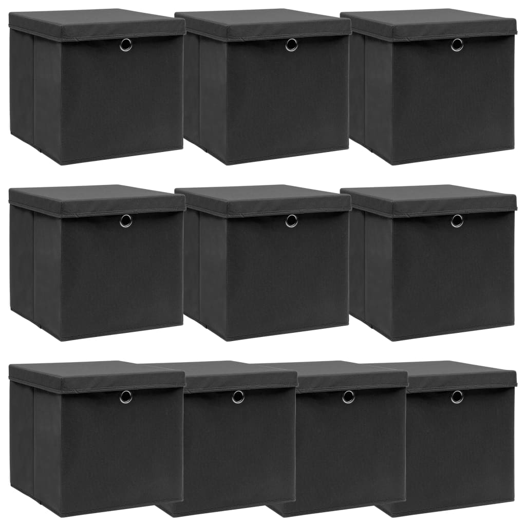 vidaXL Aufbewahrungsboxen mit Deckeln 10 Stk. Schwarz 32x32x32cm Stoff