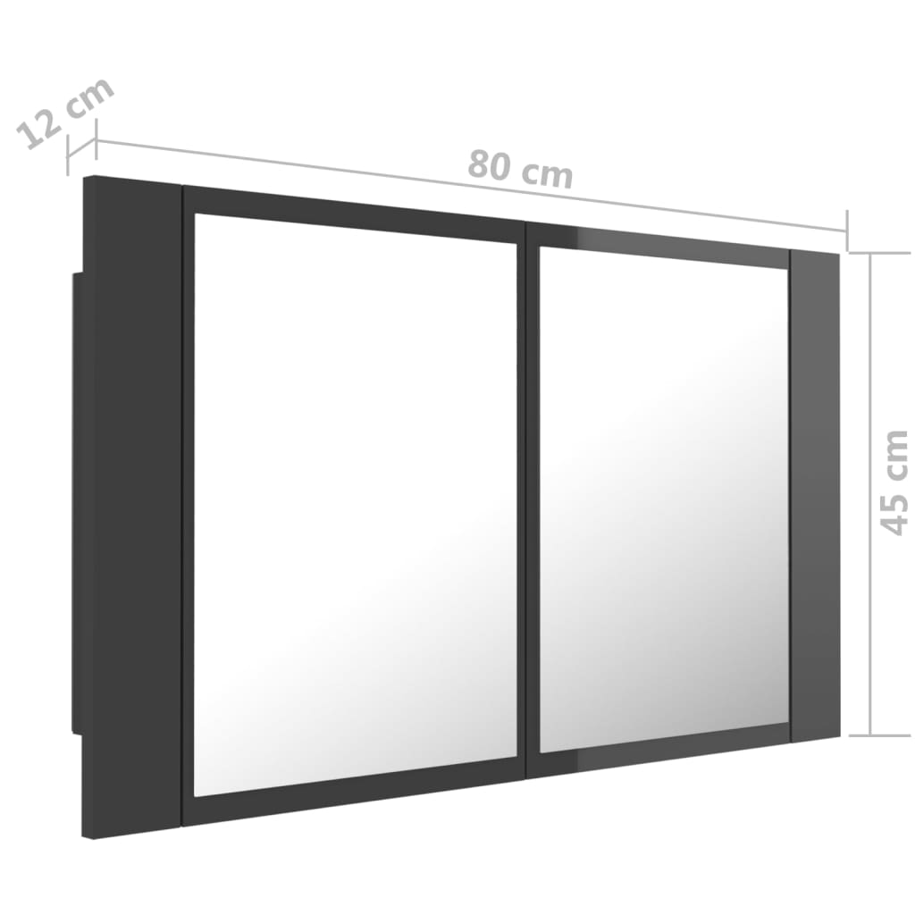 vidaXL LED-Bad-Spiegelschrank Hochglanz-Grau 80x12x45 cm Acryl
