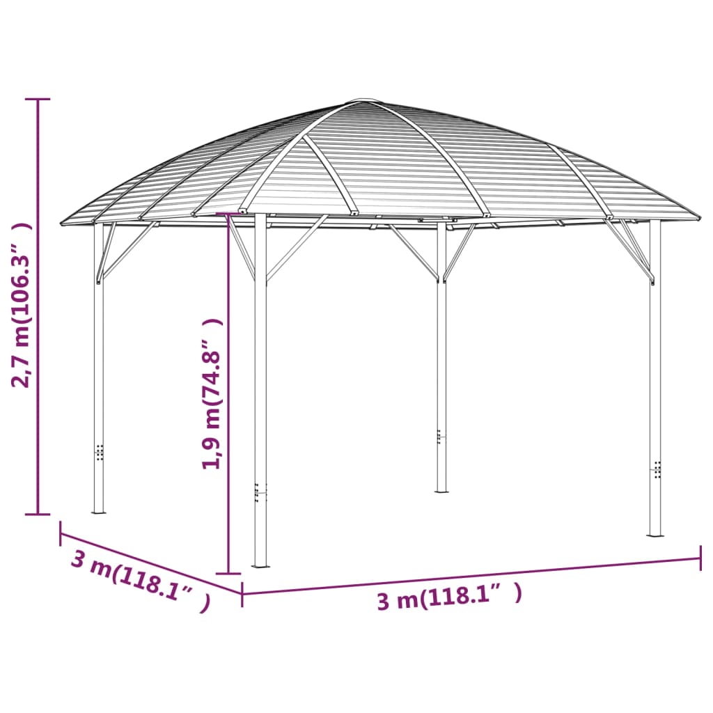 vidaXL Pavillon mit Seitenwänden & Bogendach 3x3 m Anthrazit