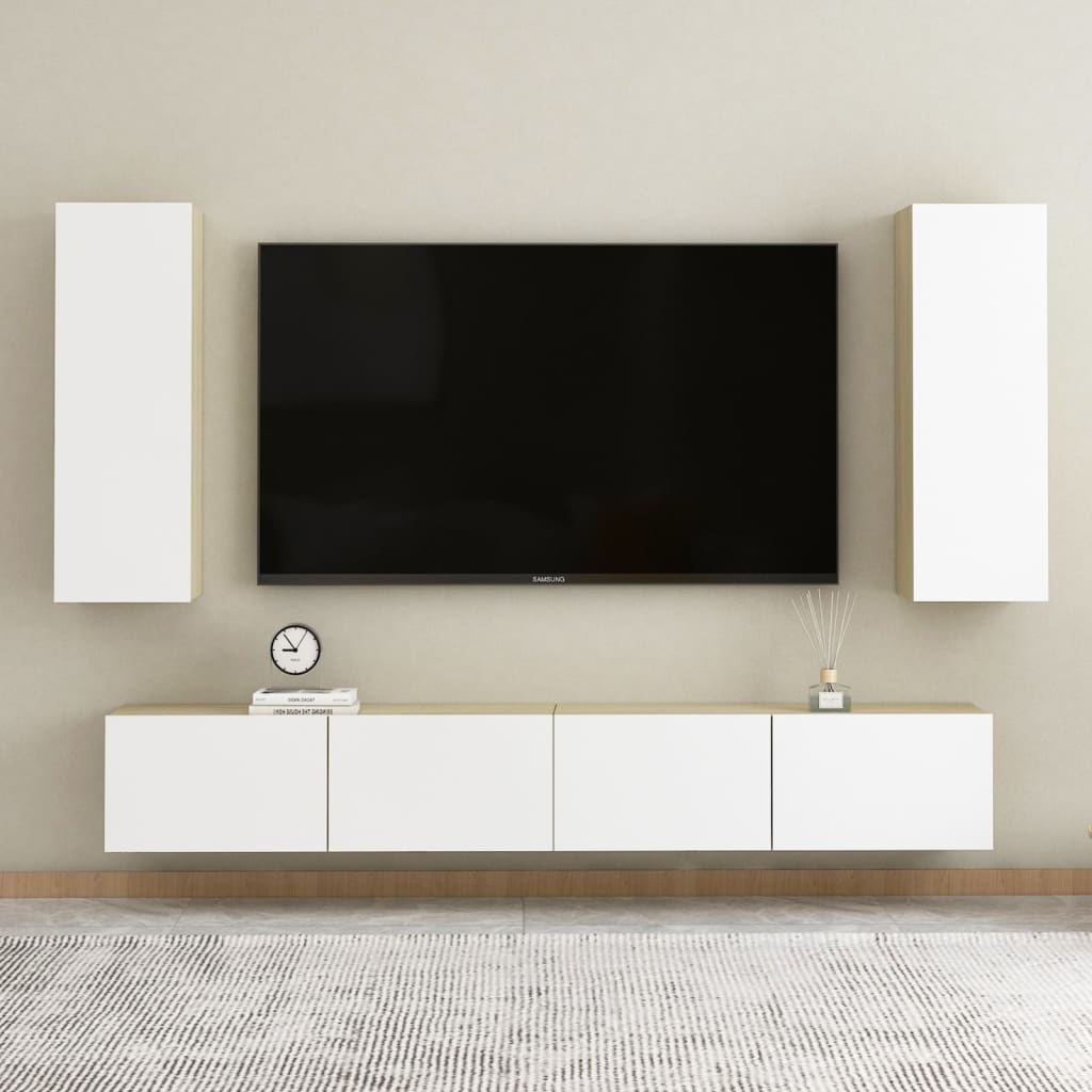 vidaXL TV-Schrank Weiß Sonoma-Eiche 30,5x30x90 cm Holzwerkstoff