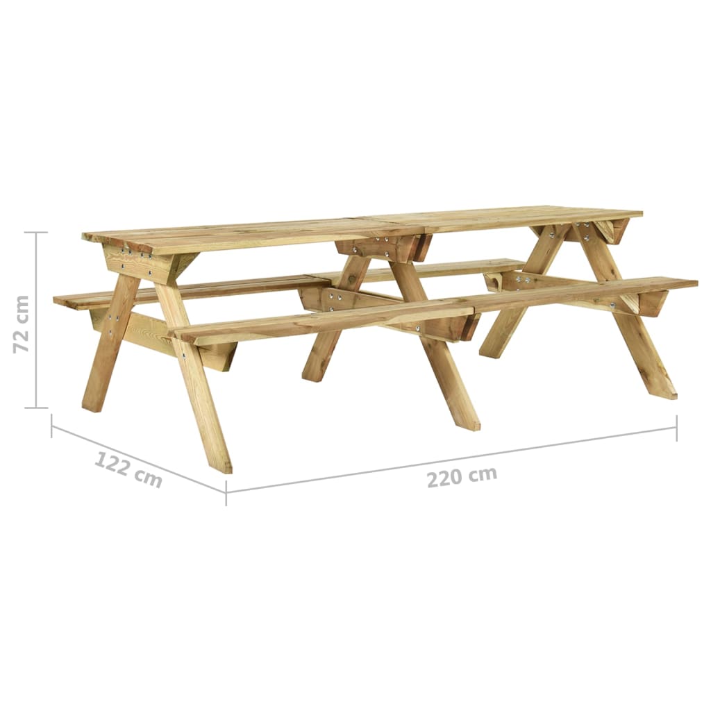 vidaXL Picknicktisch mit Bänken 220x122x72 cm Kiefernholz Imprägniert