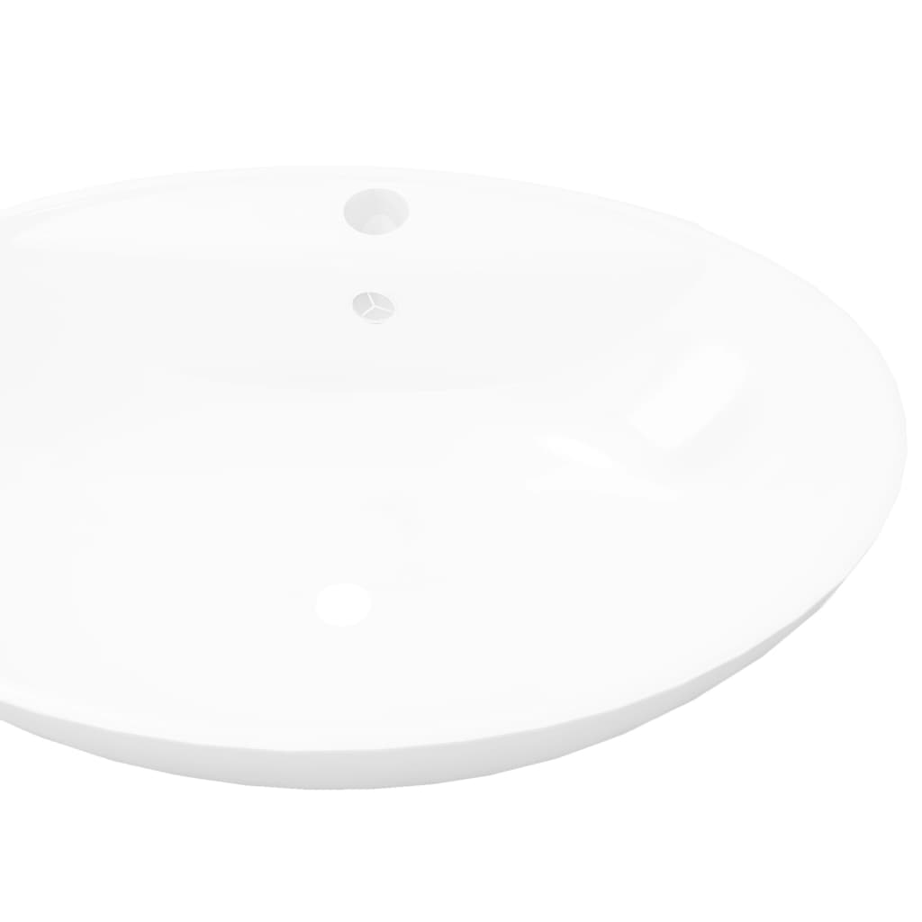 Luxus-Keramikbecken Oval mit Überlauf und Wasserhahnloch