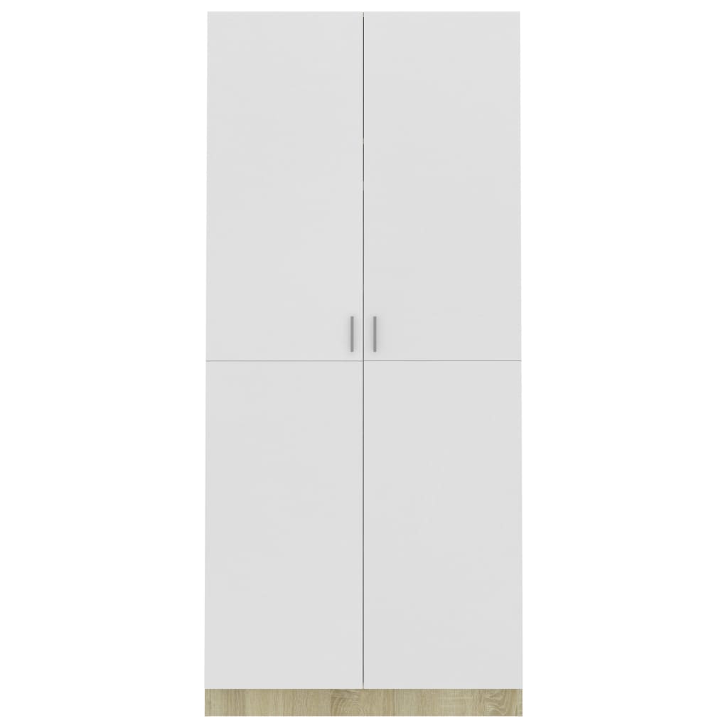 vidaXL Kleiderschrank Weiß Sonoma-Eiche 90x52x200 cm Holzwerkstoff