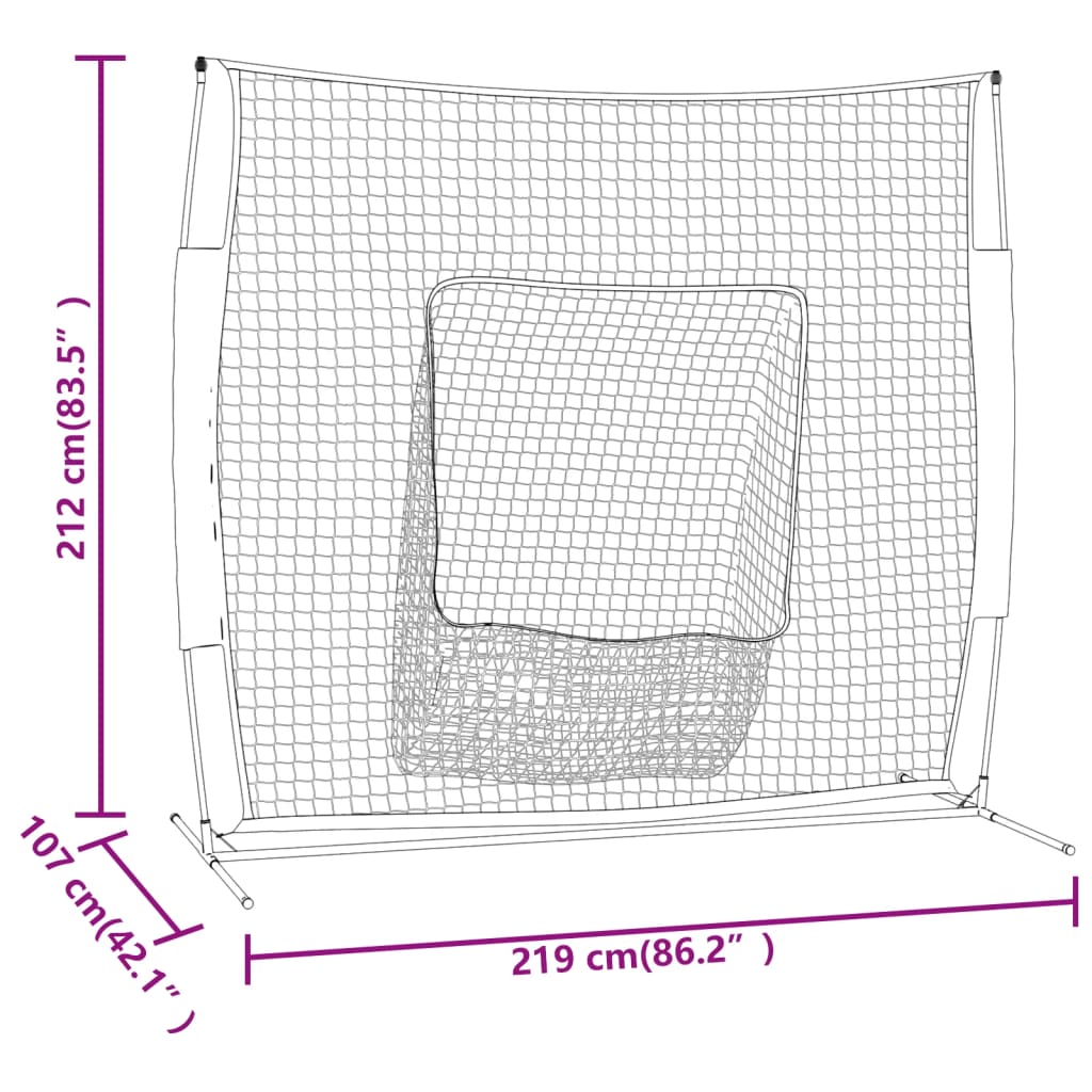 vidaXL Baseball-Netz Tragbar Rot Schwarz 219x107x212cm Stahl Polyester