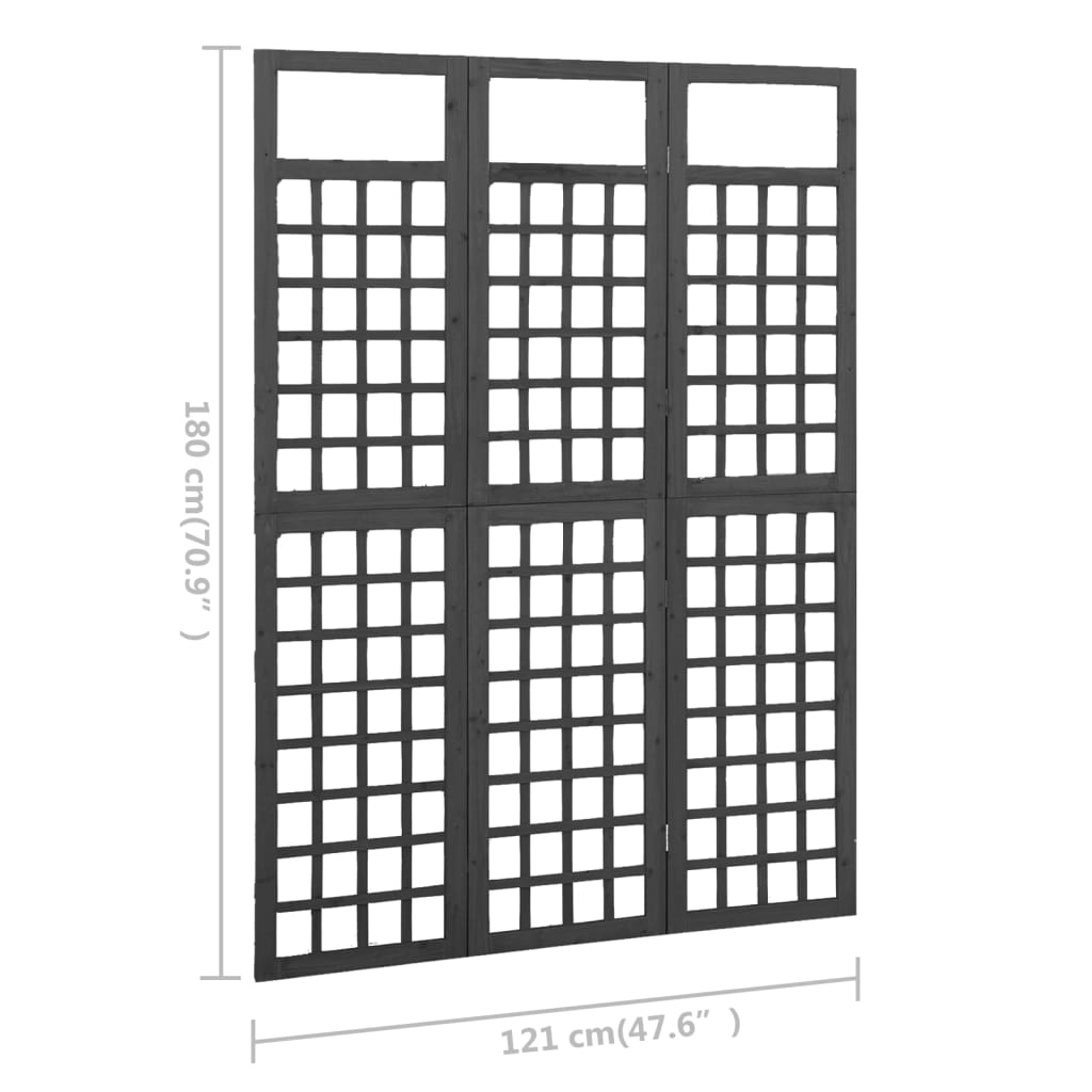 vidaXL Spalier/Paravent 3-teilig Massivholz Tanne Schwarz 121x180 cm