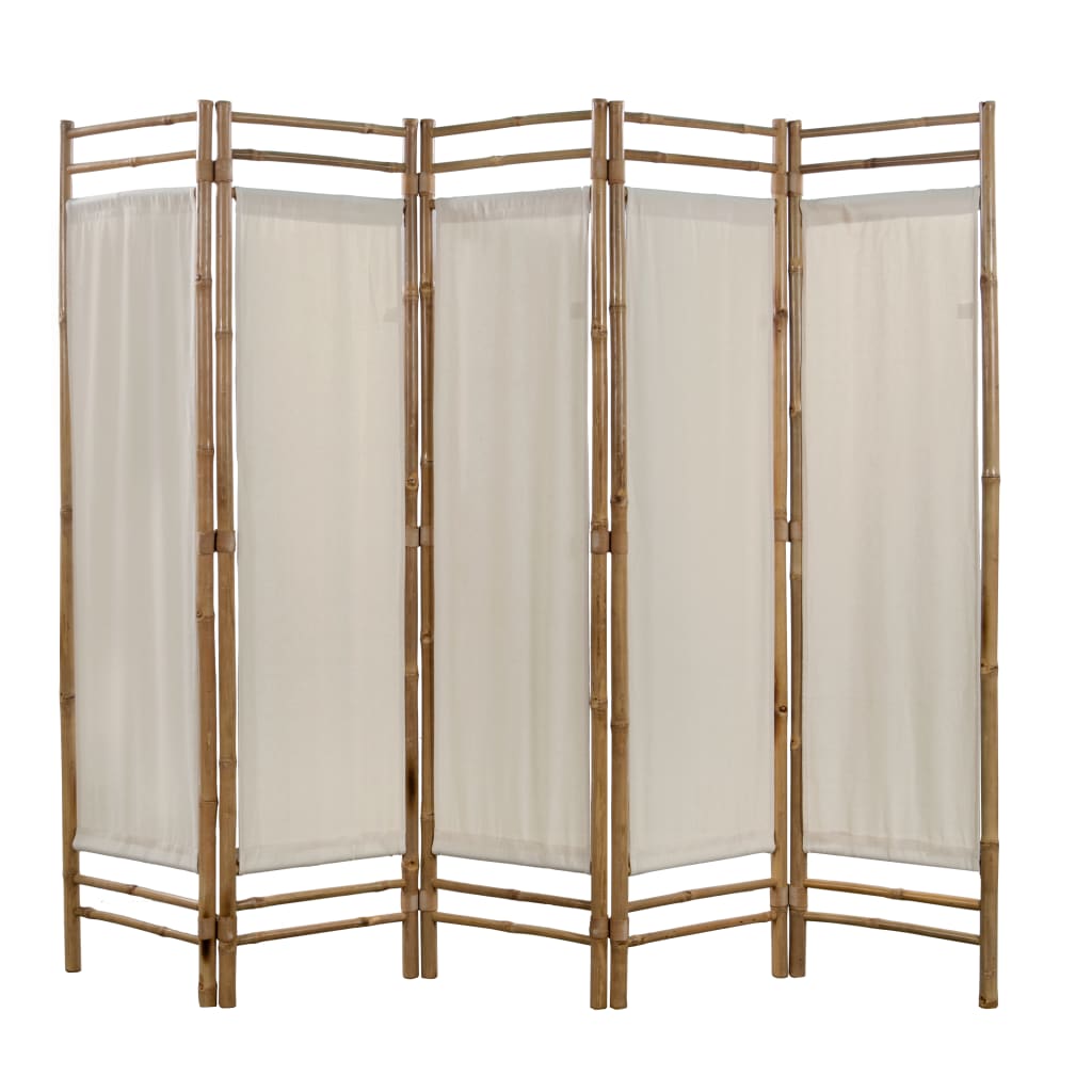 vidaXL 5-teiliger Faltbarer Raumteiler Bambus und Leinwand 200 cm