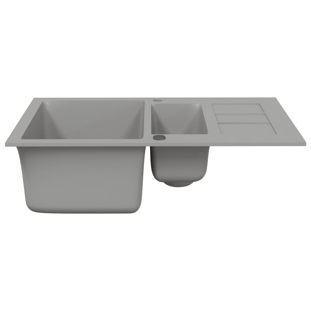 vidaXL Küchenspüle mit Doppelbecken Grau Granit