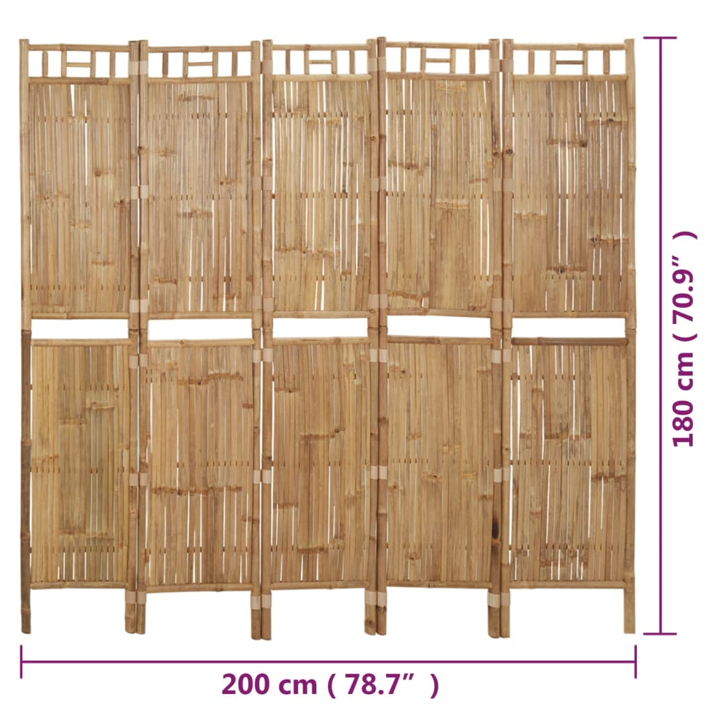 vidaXL 5-tlg. Raumteiler Bambus 200x180 cm