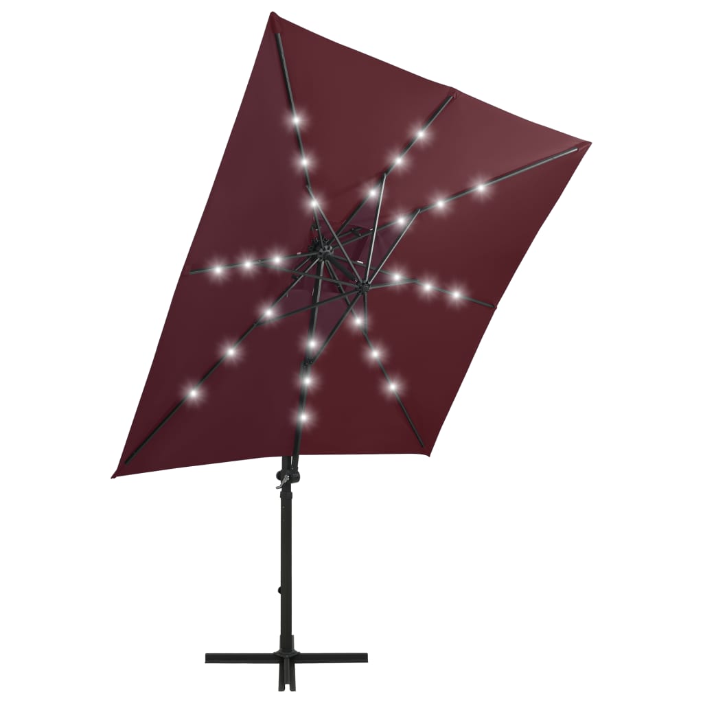 vidaXL Ampelschirm mit Mast und LED-Beleuchtung Bordeauxrot 250 cm