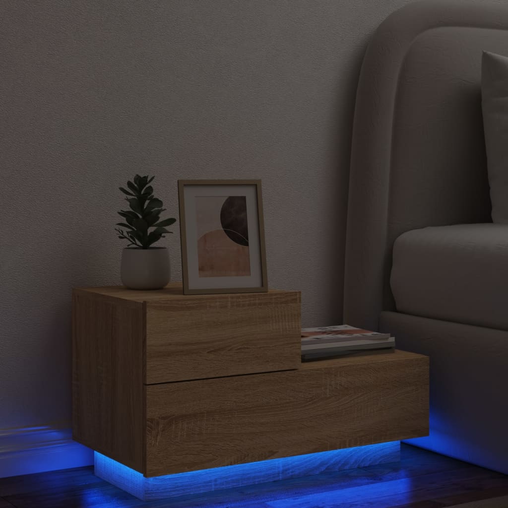 vidaXL Nachttisch mit LED-Leuchten Sonoma-Eiche 70x36x40,5 cm